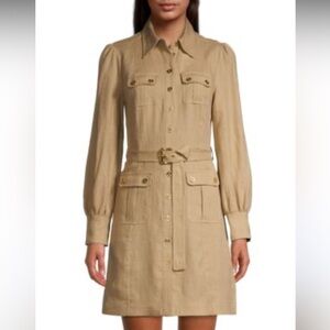 Michael Kors Beige Fabric with Gold Button Dress
